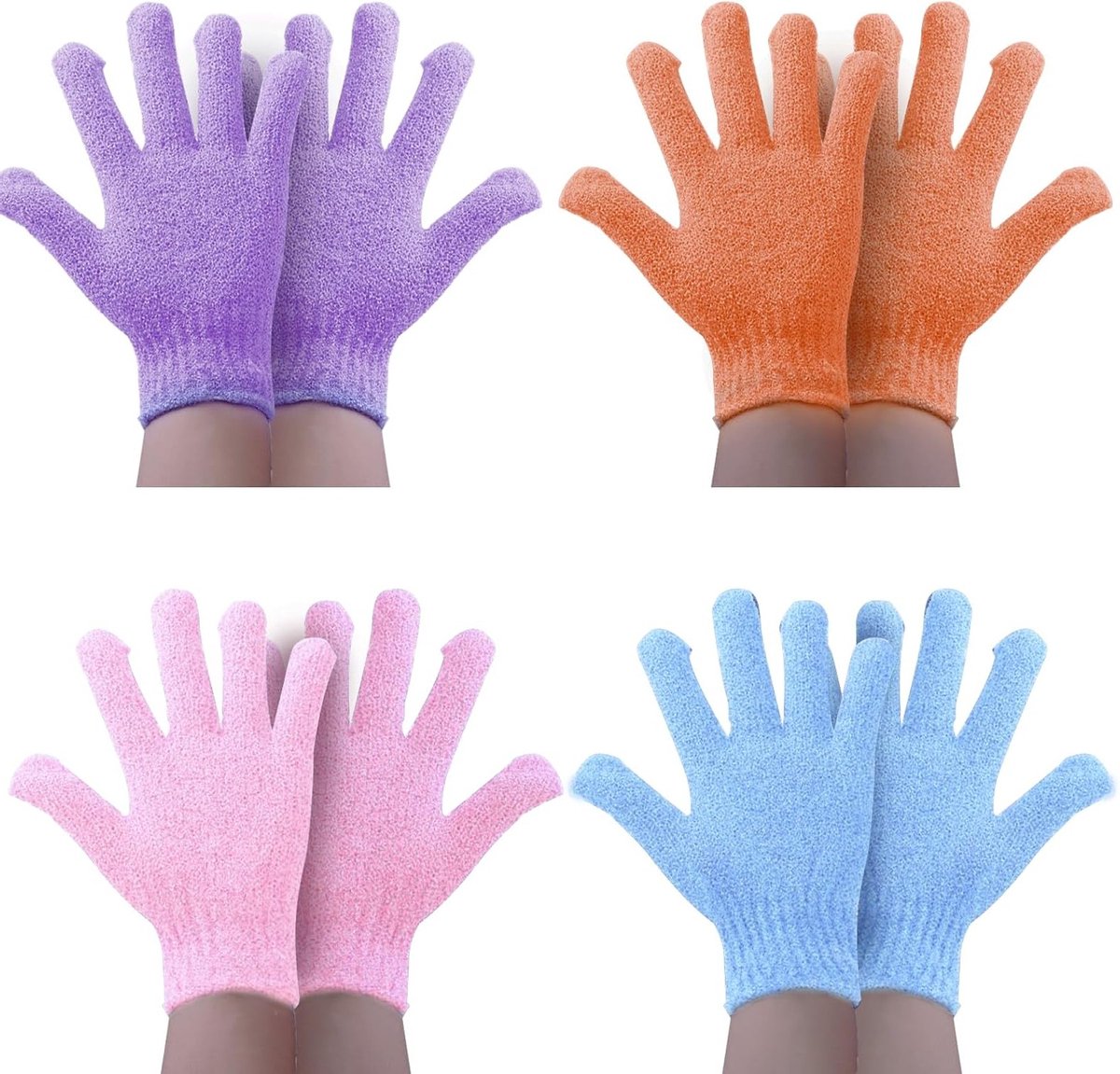Exfoliërende Douchehandschoenen Set van 4 Paar in Diverse Kleuren voor Effectieve Reiniging en Schuimvorming