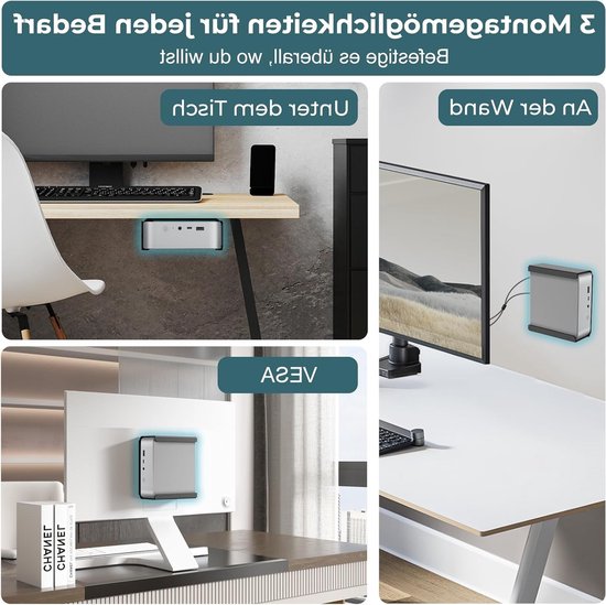 Metaal Mini PC Houder Geschikt voor Beelink SER8, SER6, SER9, SER9 Pro, EQi12, EQR6 - VESA Bevestiging voor Mini-PC's, Wandmontage en Ondersteuning van Merkloos — afbeelding 2