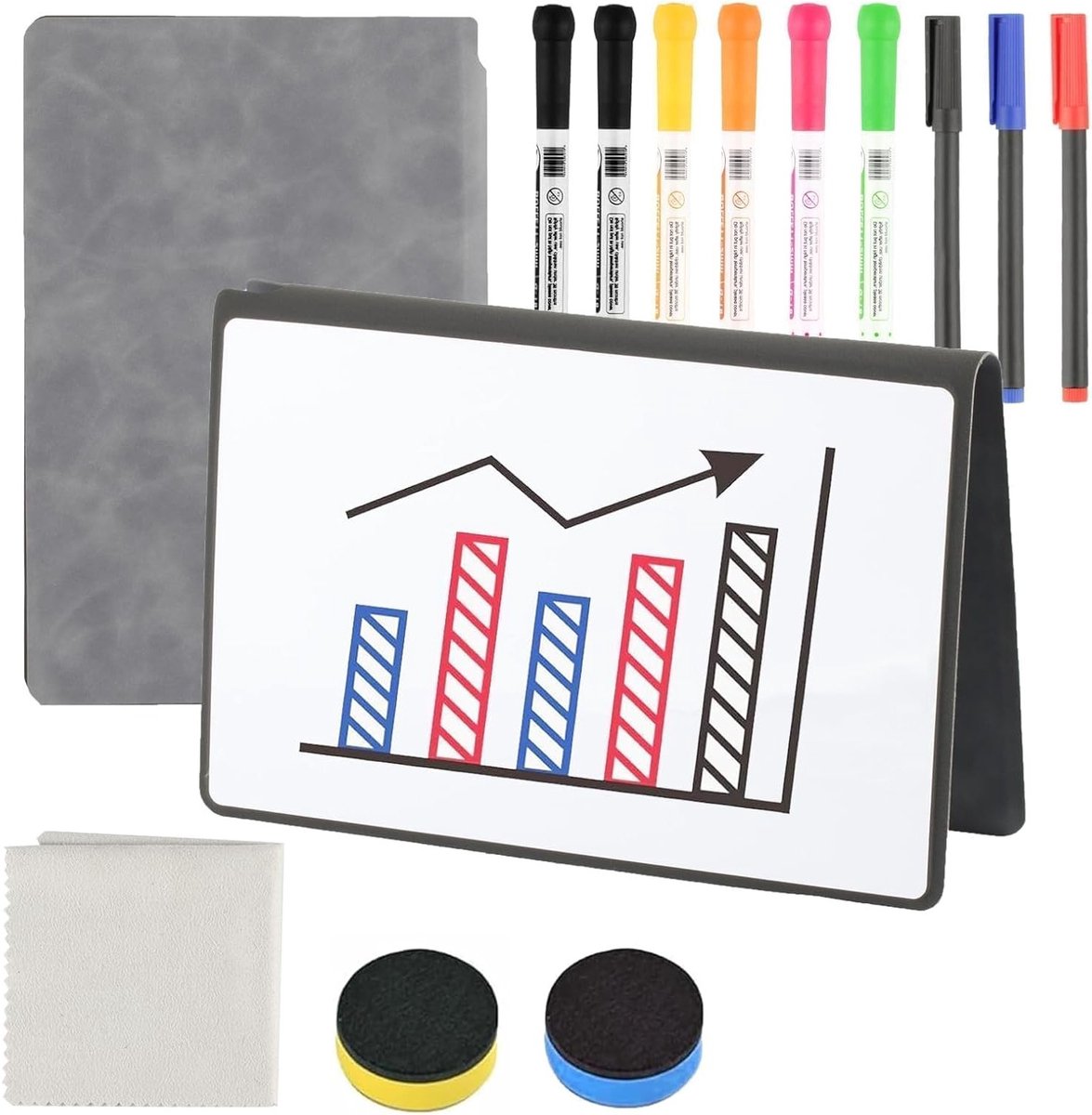 Mini A5 Whiteboard - Verwijderbare Whiteboard Notitieboek voor Kantoor, School en Thuis, Inclusief Stiften en Gum, Perfect voor Lijsten en Aantekeningen