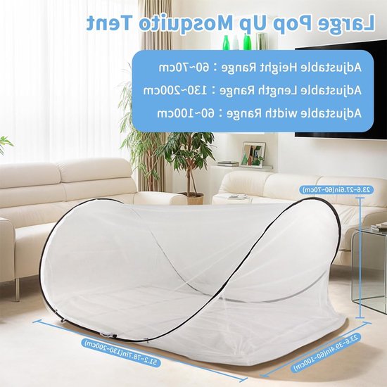 Pop-up Muggennet 200x100x70cm voor eenpersoonsbed - Vouwbaar, draagbaar en ideaal voor kamperen, reizen en buitengebruik met eenvoudige installatie — afbeelding 3