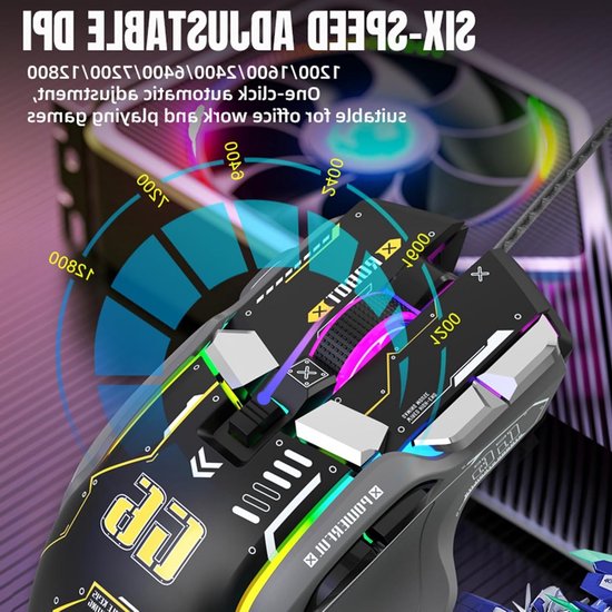 Ergonomische Gaming Muis met 12 Programmeerbare Knoppen, 6 Instelbare DPI-niveaus en 13 RGB Verlichtingsmodi van Merkloos — afbeelding 3