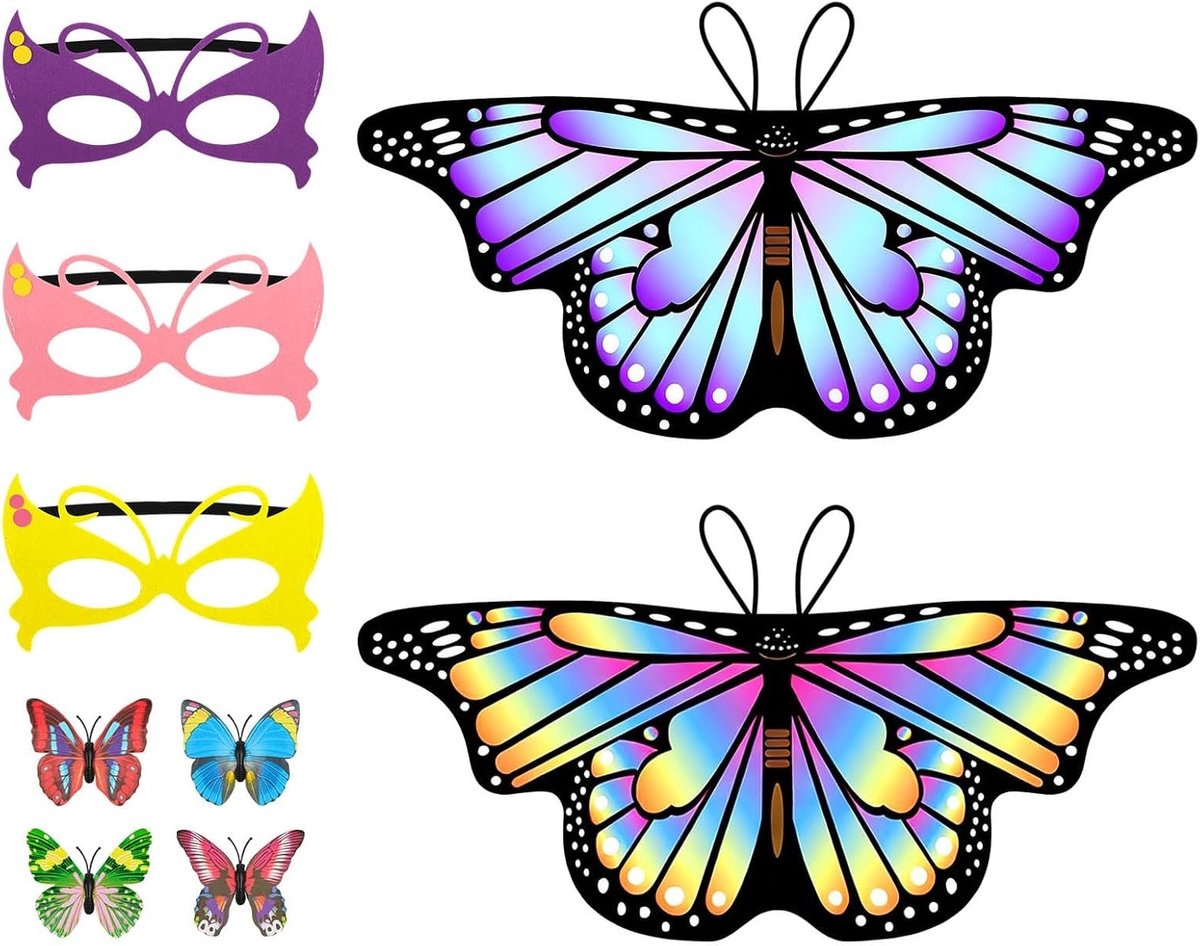 Vleermuisvleugels voor Meisjes, Kostuum met Masker en Haarspeld, Zacht en Ademend voor Feestjes, Carnaval, Cosplay en Kerstmis