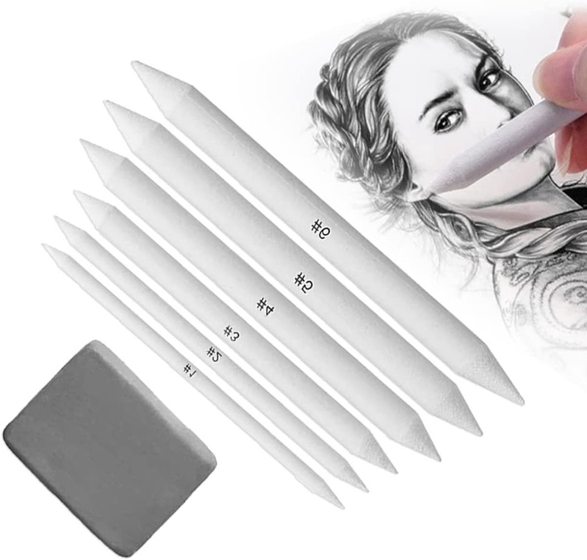 7-delige set met papiergummen, tekenpennen en accessoires voor professionele beginners in tekenen