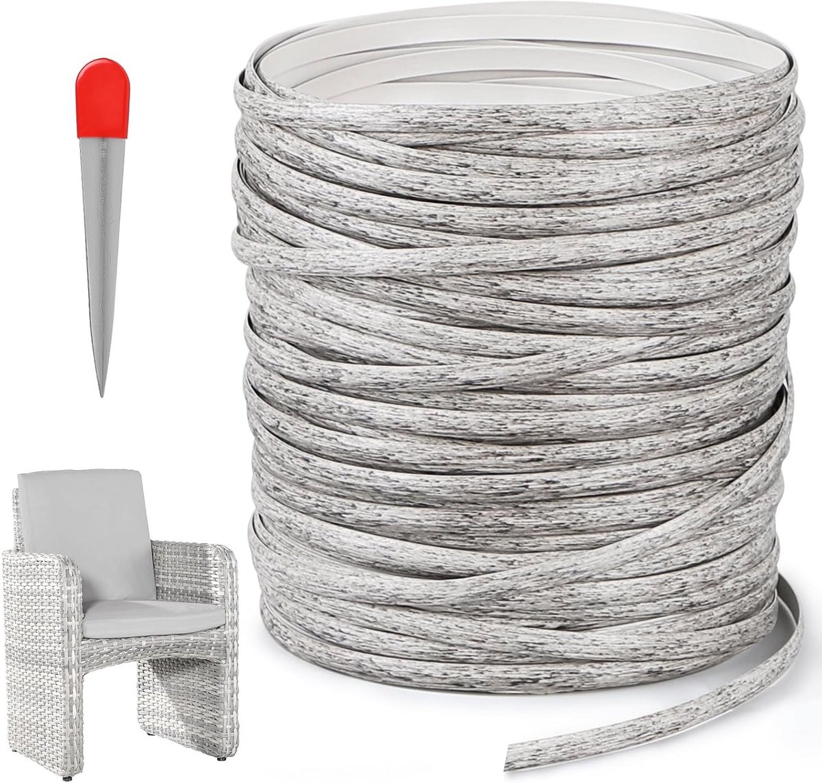 Plastic Woven Rattan 65 m - Flat PE Rattan Weefmaterialen voor Buitenmeubels, Reparatie van Rieten Stoelen en Tafels, Grijs Gemêleerd