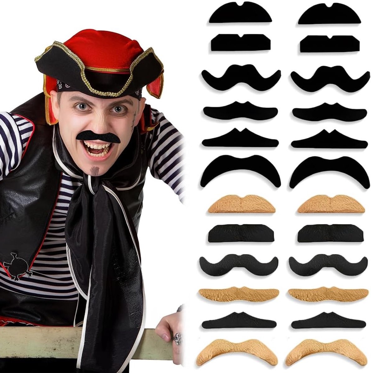 24 Stuks Plak Snorren voor Kinderen en Volwassenen - Perfect voor Carnaval en Kostuums, Zwarte Snorren