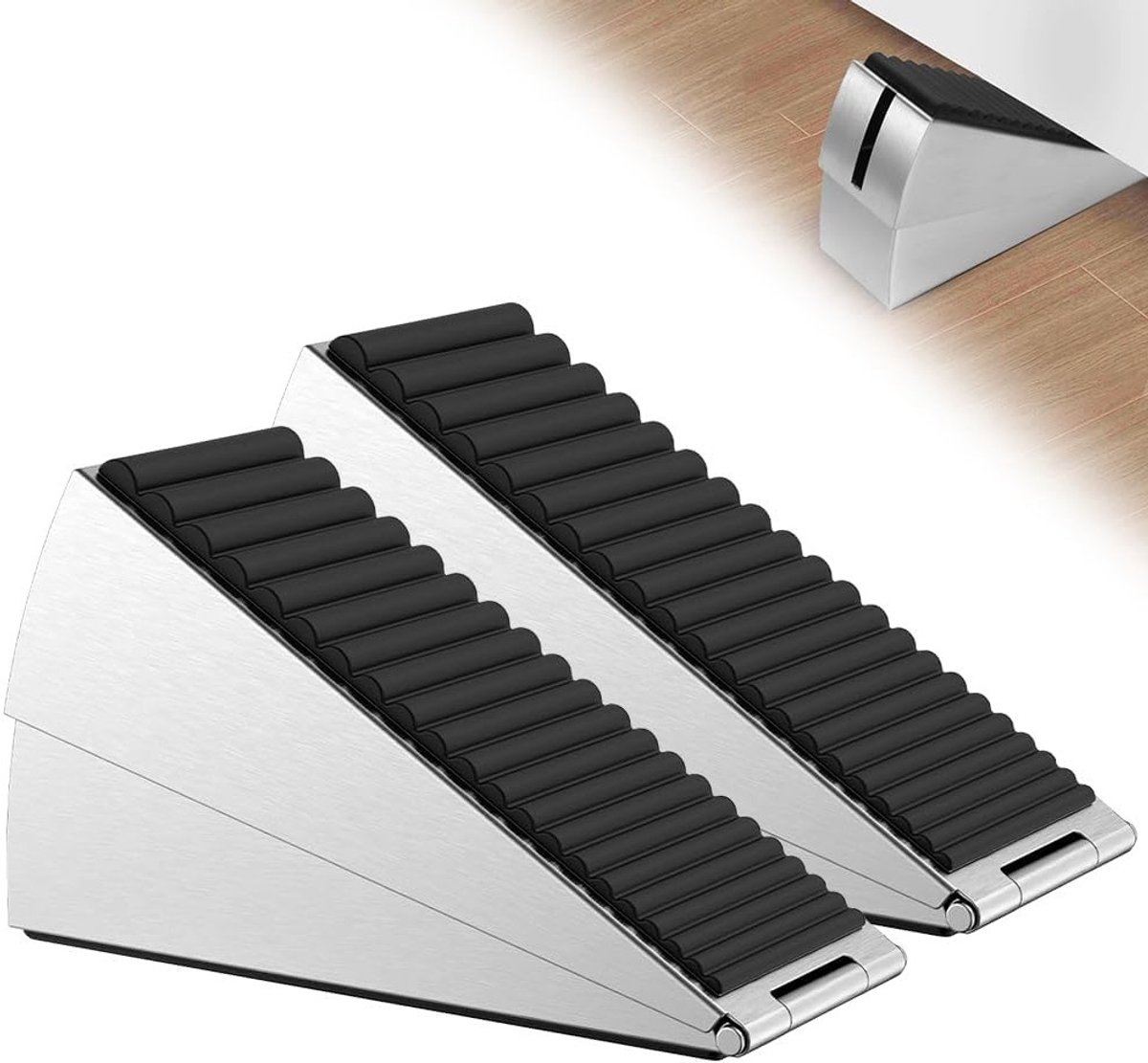 Set van 2 Deurstopper - Compressibele Wedge, Antislip Rubberen Onderkant Geschikt voor Alle Oppervlakken, Thuis en Kantoor