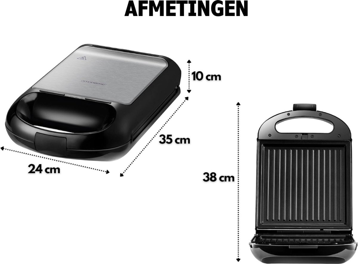 RUX® Wafelijzer Met Verwisselbare Platen – Tosti Apparaat – Wafelmaker 1200 Watt – Panini Grill – Contactgrill – 3-in-1 Sandwich Maker XXL – Grill Apparaat Met 3 Antiaanbakplaten - Zwart - 35cm x 24cm x 10cm; 3 kg thumbnail 5
