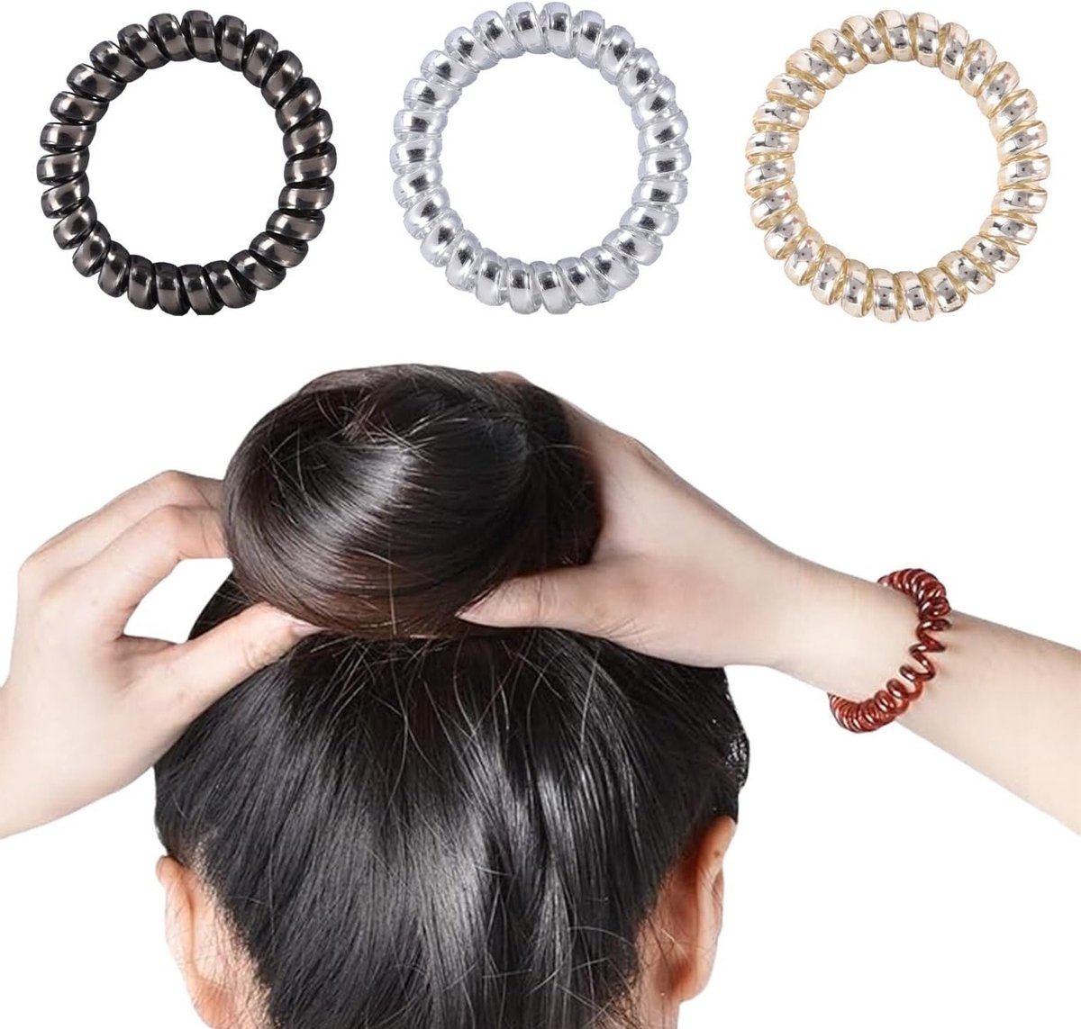 Set van 8 Spiral Haargummis in Diverse Kleuren, Elastische en Kreukvrije Ponytail Houder voor Vrouwen, Perfect voor Dikke en Dunne Haarstijlen
