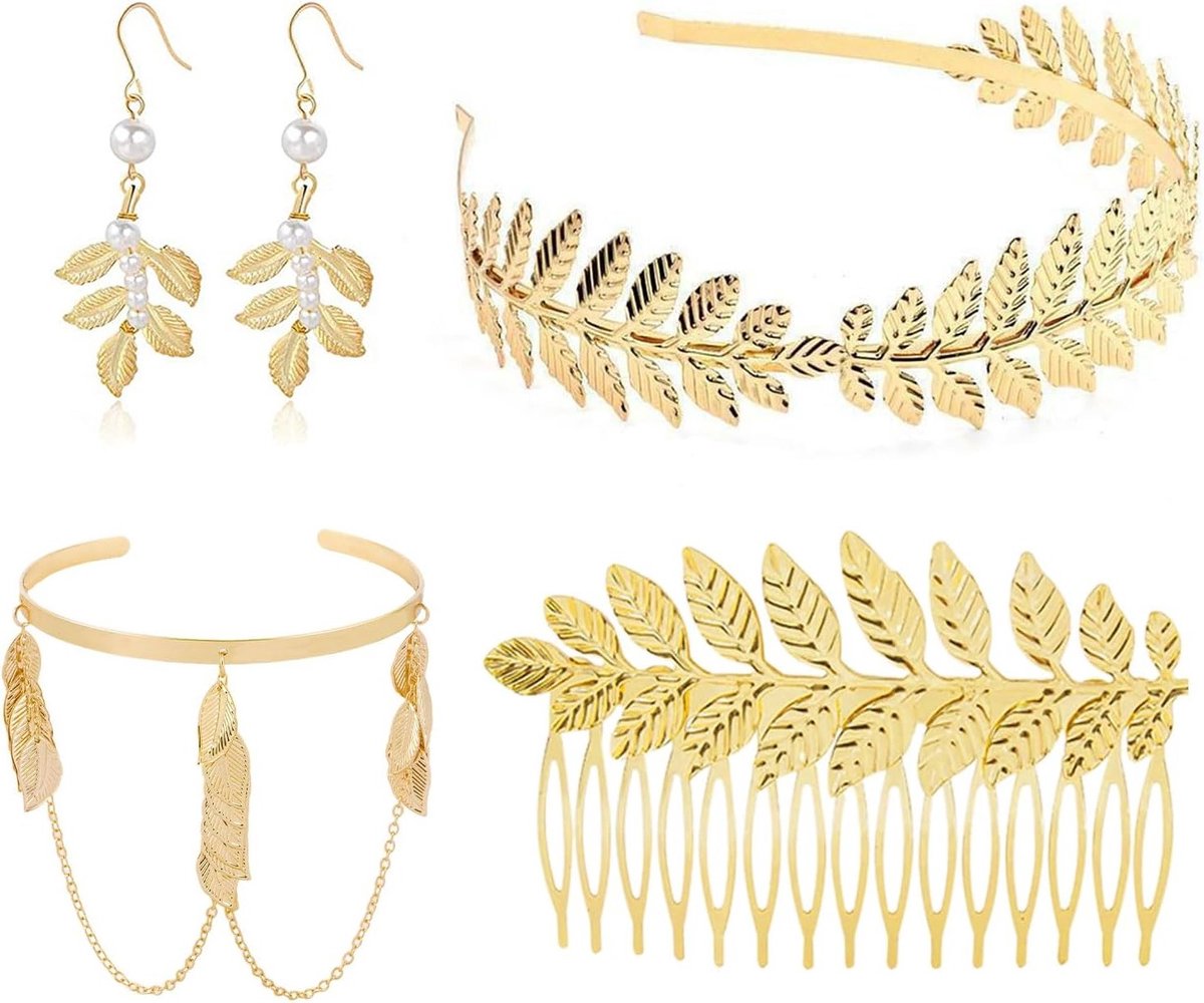 Griekse Godin Kostuum Set met 4 Stukken - Fantasie Outfit Accessoires voor Feest en Carnavalsvieringen