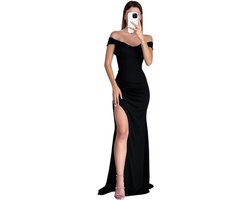Elegante Lange Avondjurk voor Vrouwen met Off Shoulder en Split - Perfect voor Bruiloften, Feestjes en Proms