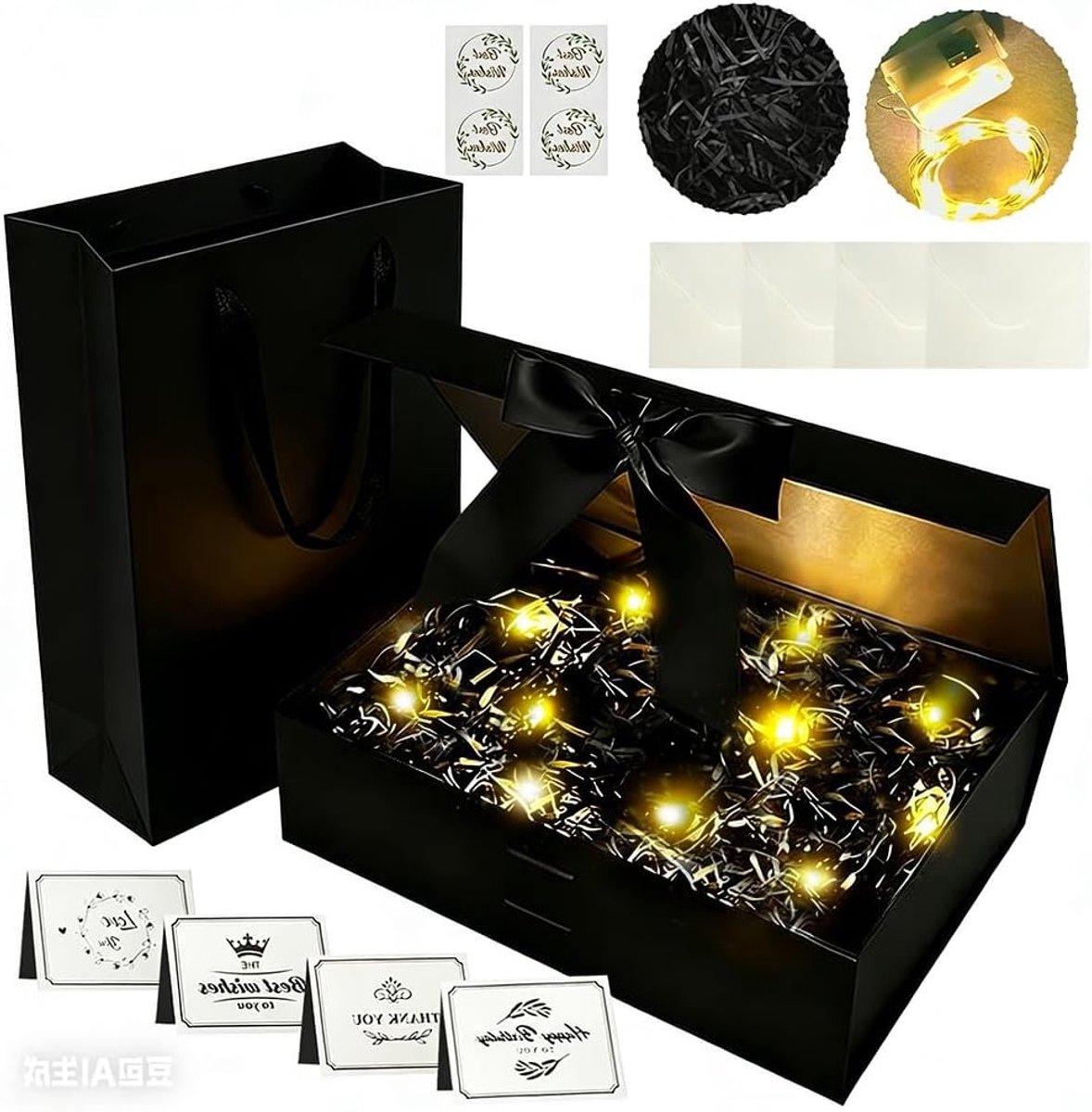 Cadeau Doos met Strik, Zwart, 26 x 19 x 8 cm, Magnetische Verpakking voor Feestdagen, Verjaardagen en Kerstmis