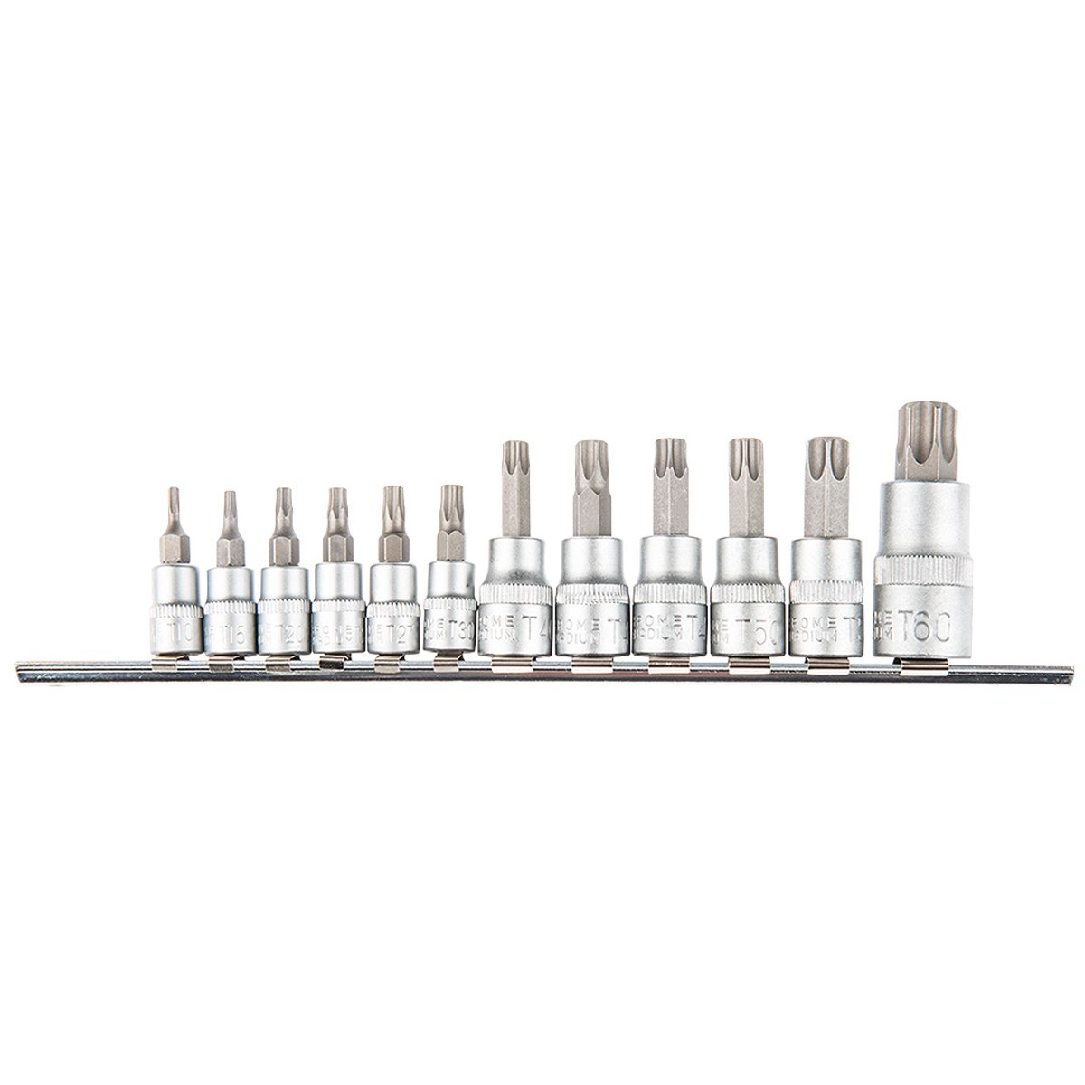 "Topex Torx Bitdoppenset 12dlg 1-4"" En 3-8"" En 1-2"" Aansluiting Op Metalen Rail"