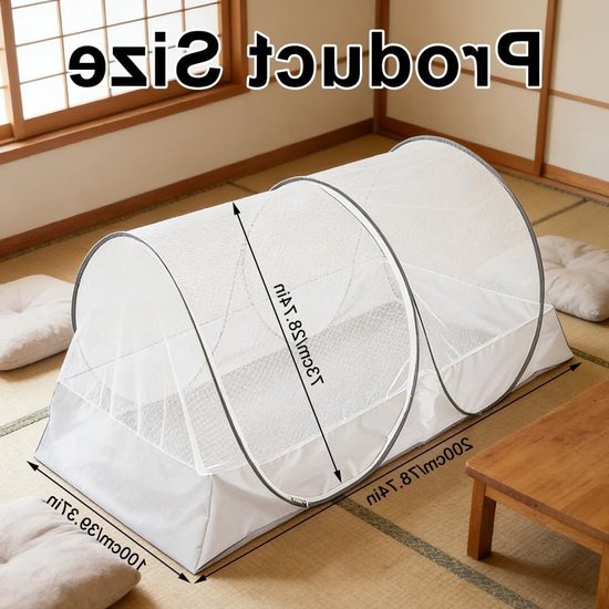 Pop-up Muggennet voor Bed 200 x 100 x 73 cm, Vouwbare Tent voor Kinderen en Kamperen, Lichtgewicht en Draagbaar met Rits van POP — afbeelding 3