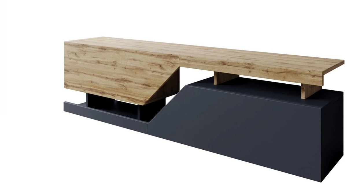 Lendo Double Serie - TV Kast - 160 cm - Grafiet en Eiken - Zonder Handgrepen