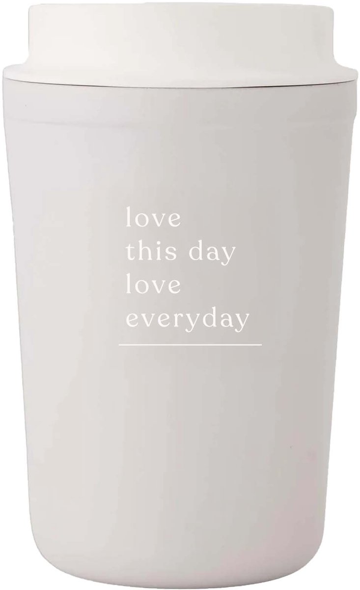 Zusss Thermosbeker Love This Day Beige Roestvrij Staal