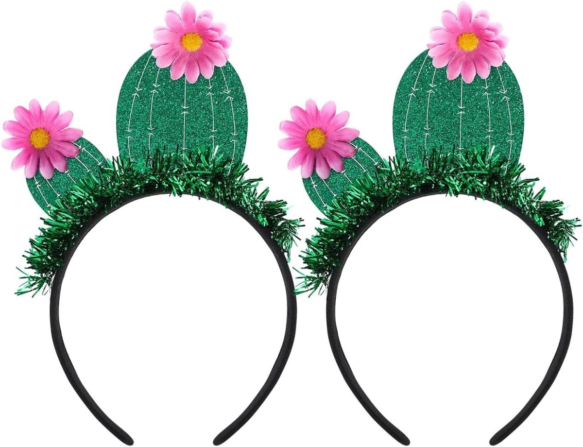 Set van 2 cactus-haarbanden met bloemen en kwastjes, leuke haaraccessoires voor feestjes, carnaval en Halloween (groen)