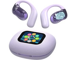 Open Ear Earbuds Ultra Comfort Draadloze Bluetooth 5.4 Hoofdtelefoon Over-The-Ear Oordopjes met Intelligent Touchscreen Oorhaakjes IPX7 Waterdicht Bone Conduction Oordopjes voor Fitness en Sport - Paars