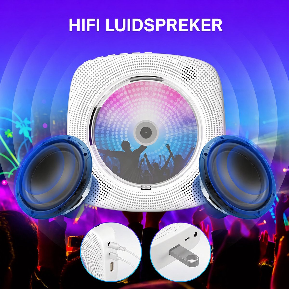 2 IN 1 Draagbare CD/DVD Speler Met HDMI - Bluetooth - USB - FM-Radio - AUX - Wand Monteerbaar - Wit thumbnail 8