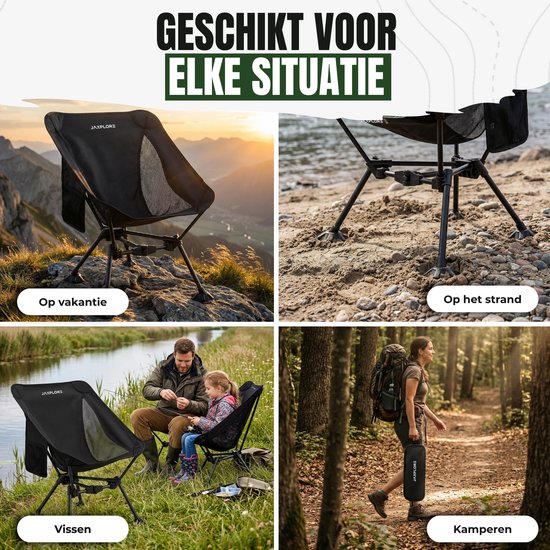 Jaxplore Campingstoel Opvouwbaar - Vouwstoel voor Strand en Camping - Aluminium - Visstoel - Kampeerstoel - 150kg Draagvermogen - Zwart van Merkloos — afbeelding 5