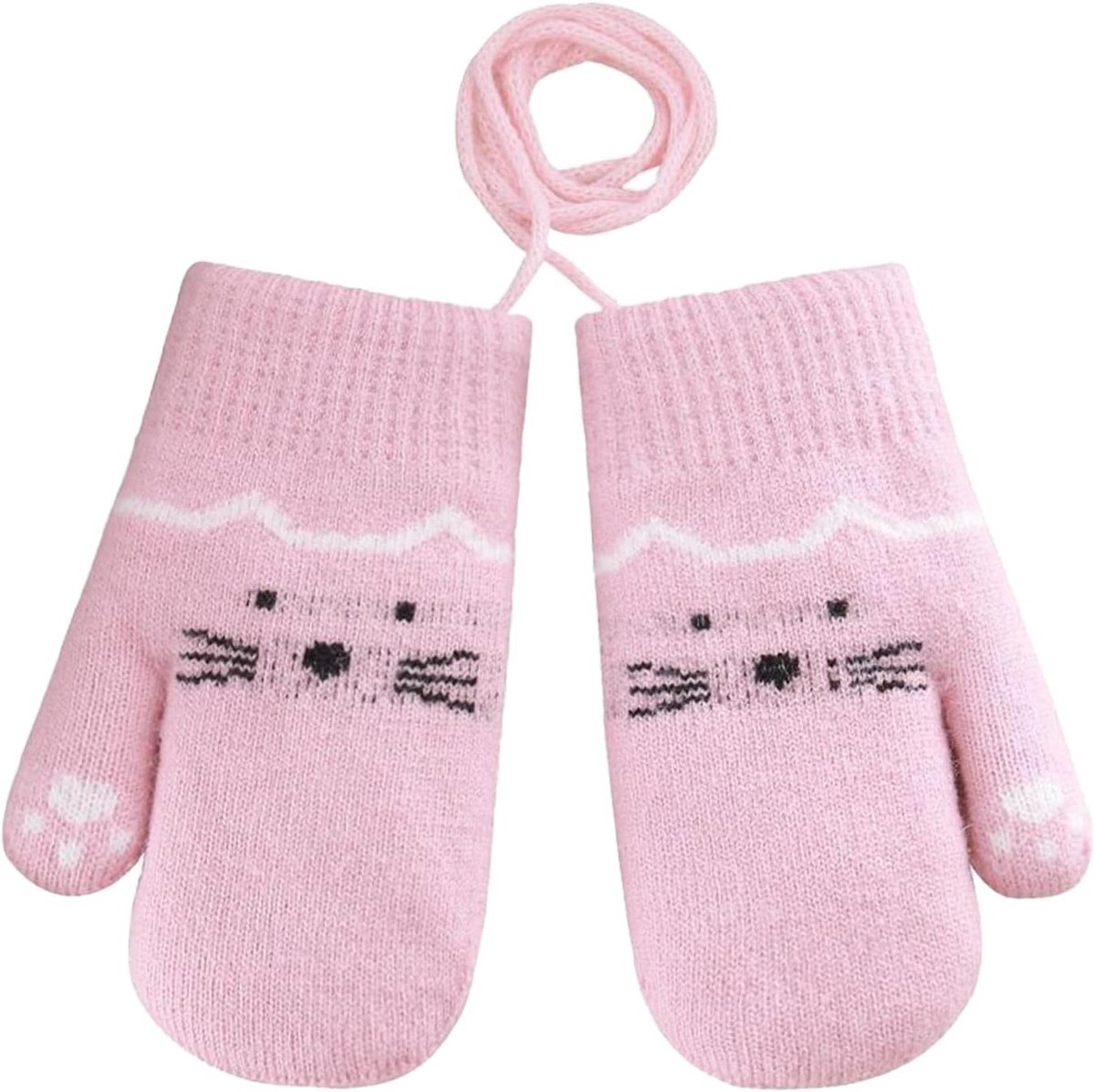 Schattige Babywantjes met Kattenmotief voor Jongens en Meisjes, Dubbele Winter Warmte met Fleece Voering voor Peuters van 0-3 Jaar