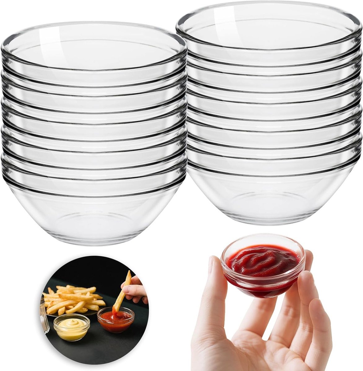 Set van 10 Kleine Glazen Schalen Ø 6cm - Mini Dipschalen voor Sauzen, Snacks en Sushi