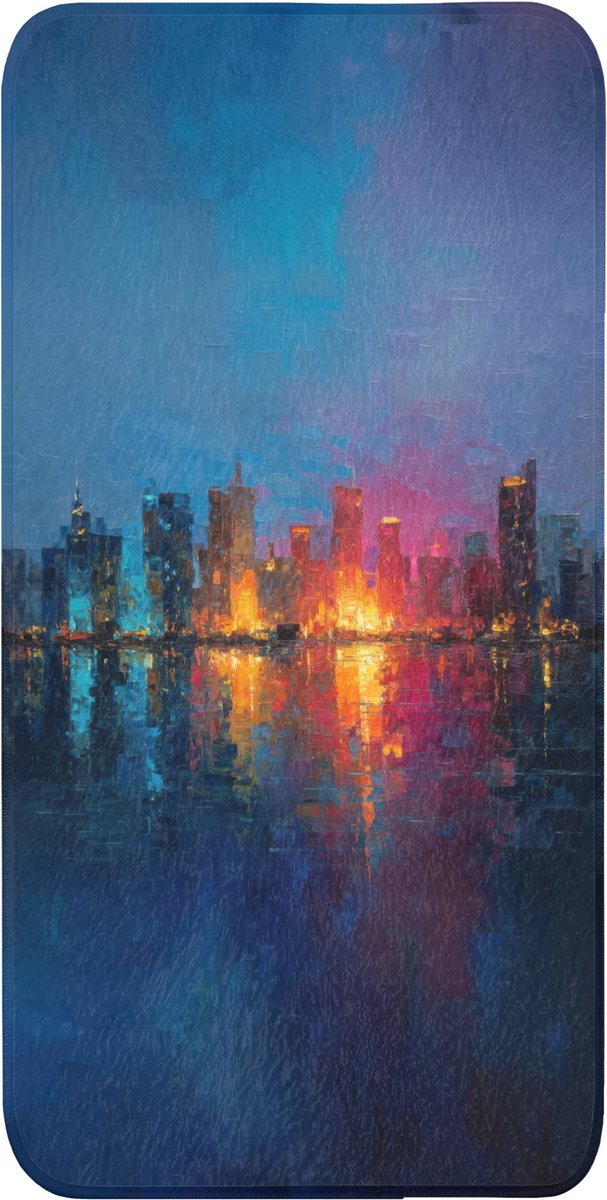 Badmat 60x120 cm - Antislip - Skyline - Penseelstreken - Donkerblauw - Lichtgevend - Badmatten voor badkamer - Badkamermat - Douchemat - Badkamer mat