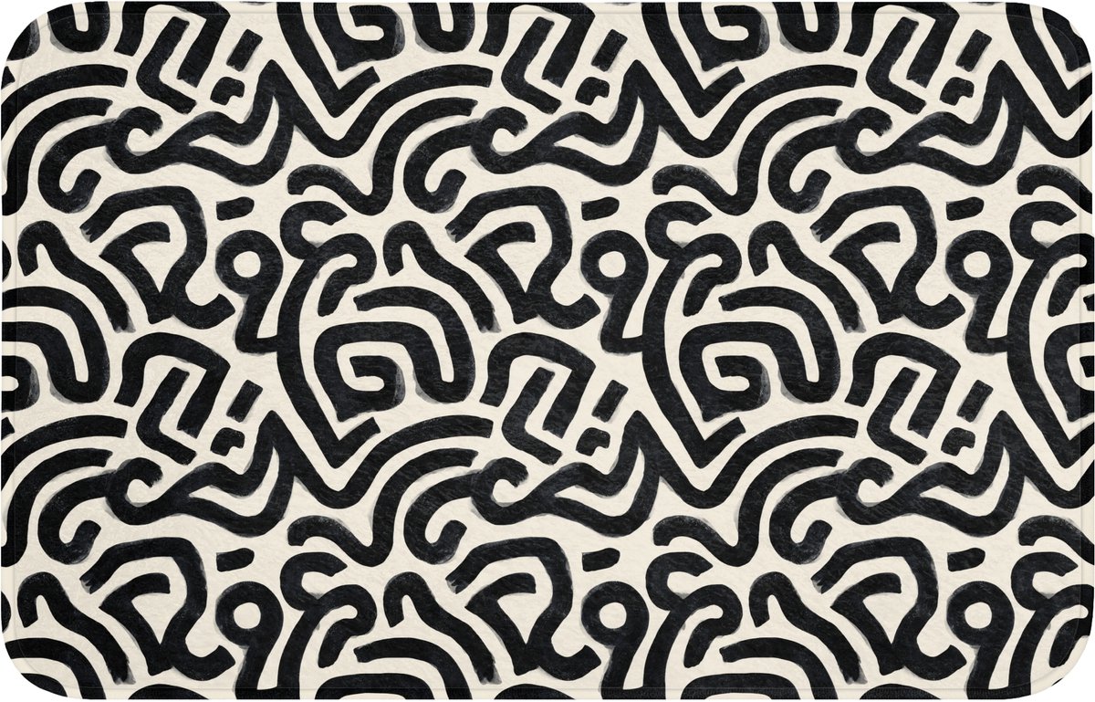 WC mat 80x50 cm - Antislip - Modern - Abstract - Zwart - Toiletmat - Vloermat - Douchemat