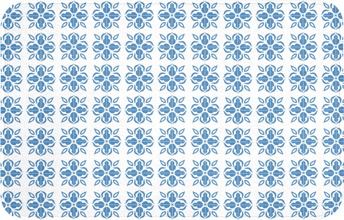 WC mat 80x50 cm - Antislip - Blauw - Wit - Tegel - Patroon - Toiletmat - Vloermat - Douche