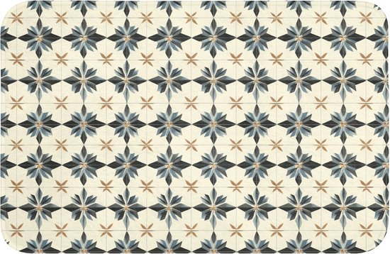 Badmat 60x40 cm - Antislip - Sierlijk - Ornament - Blauw - Badmatten voor badkamer - Badkamermat - Douchemat - Badkamer mat