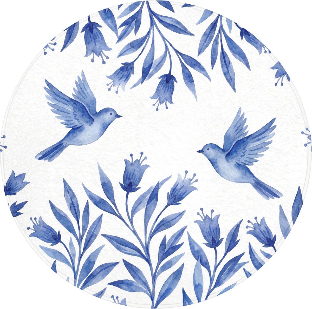 WC mat rond 70x70 cm - Antislip - Modern - Vogels - Delfts - Blauw - Toiletmat - Vloermat - Douchemat - Toilet tapijt - Toiletmatten