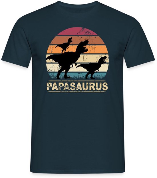 Papasaurus | Cadeau Voor Vader Met Twee Kinderen | Vaderdagcadeau T-Shirt Heren