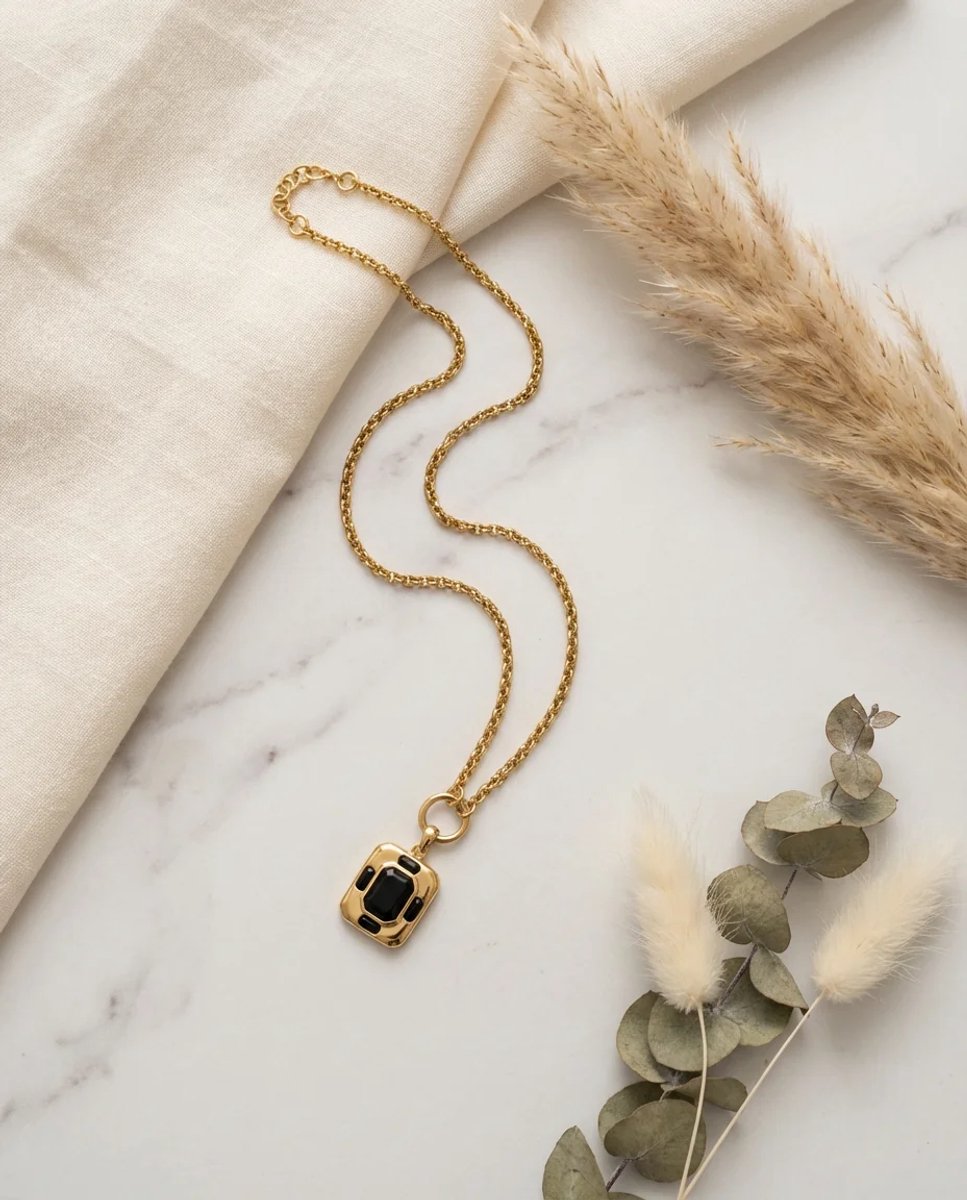 Dorvina 316L Geometrisch Model Dames Staal Ketting Verkleurt Niet Duurzaam Sieraad Goudkleurig Ketting Zwart