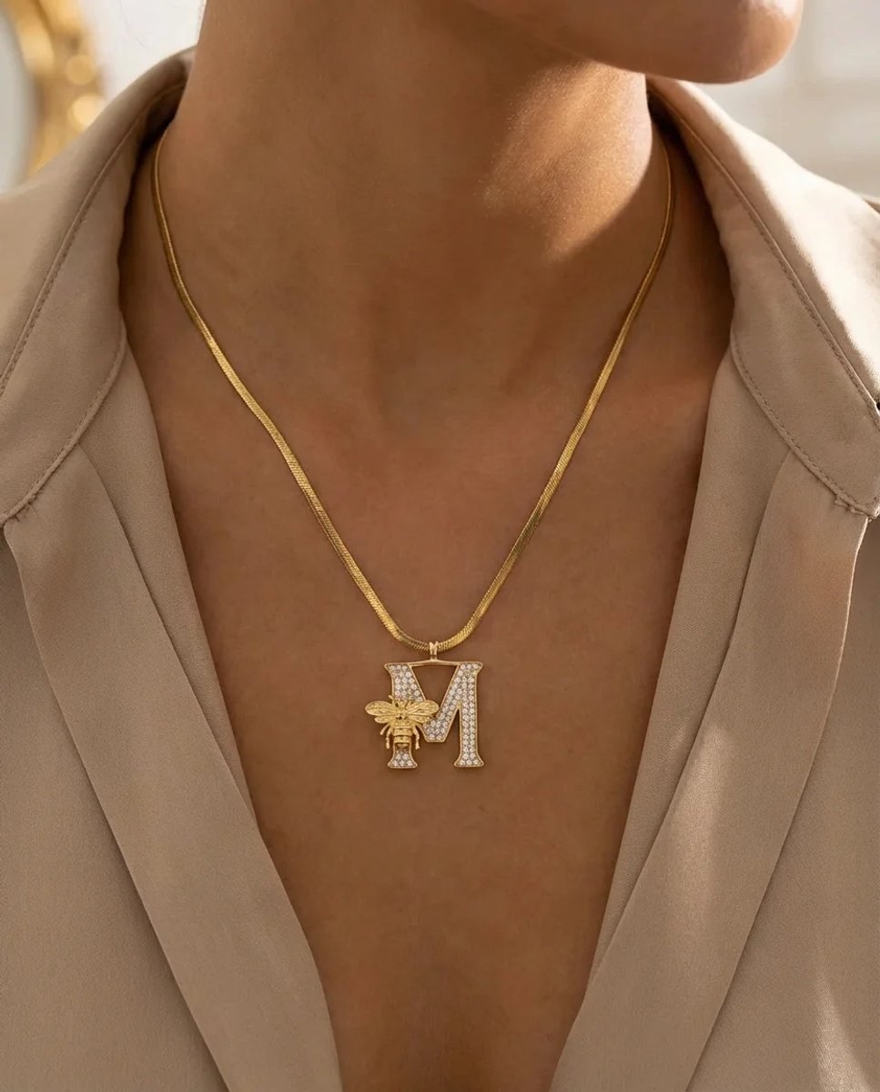 Dorvina 316L Roestvrij Staal Gekleurde Zirkonia Letter M Ketting Goudkleurig Dames Hypoallergeen Ketting
