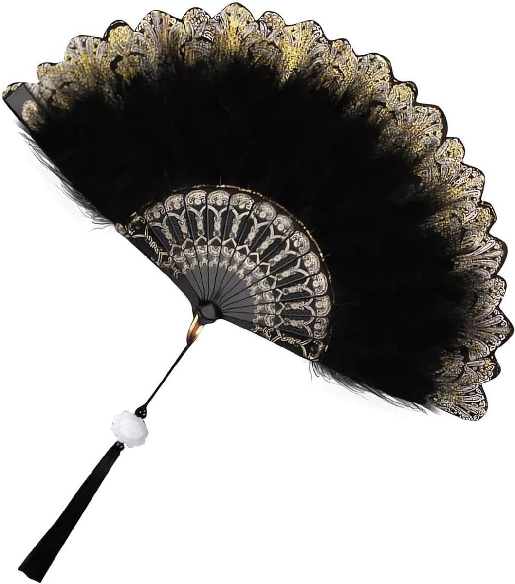 Vouwbare Spring Fan in Vintage Stijl uit de Jaren '20 voor Kostuums, Feestjes, Bruiloften en Dansen - Zwart Decoratief Accessoire