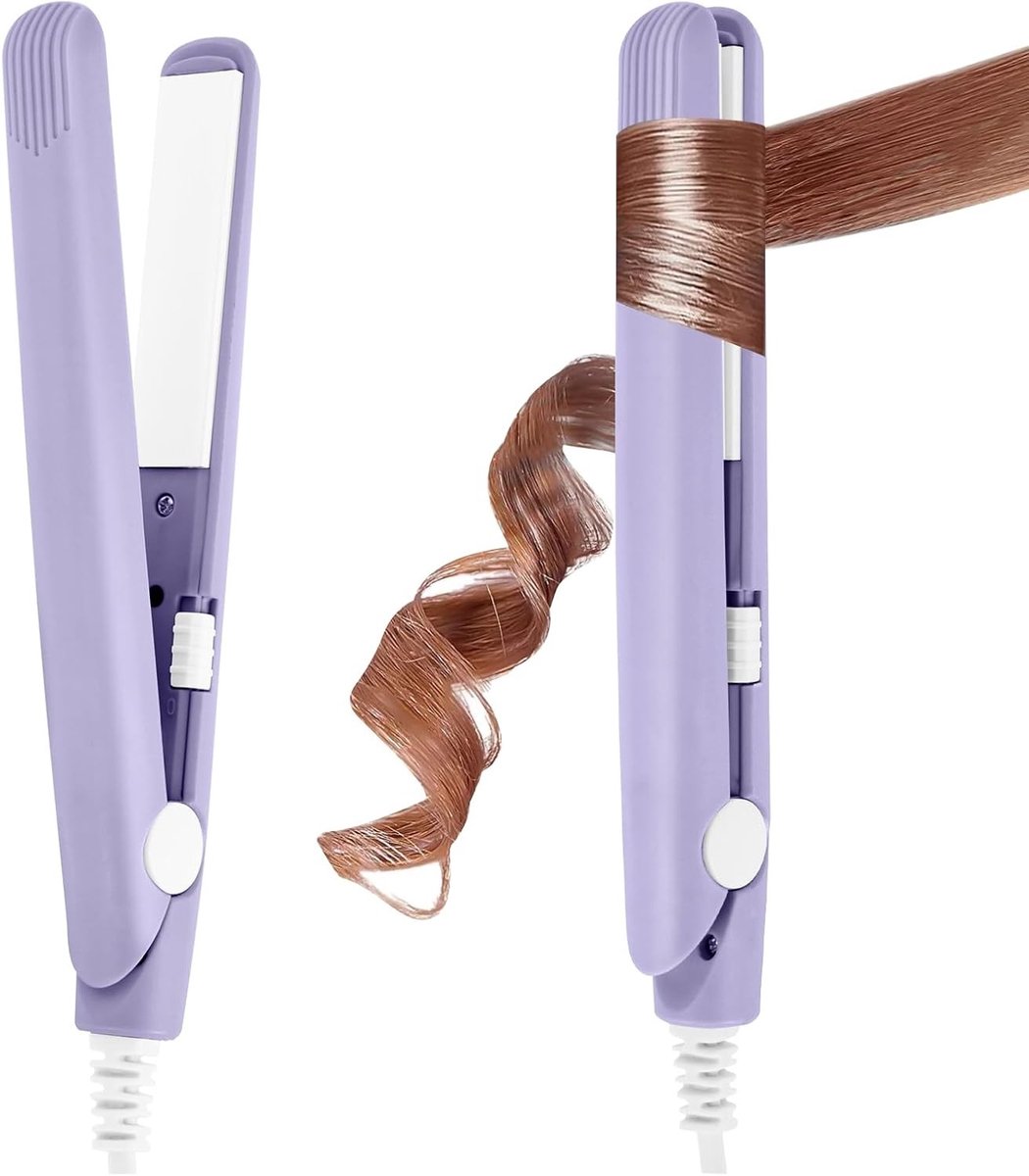 Mini Haarstylers 2-in-1 met Universele Voltage 110-220V, Snelle Verhitting in 10 Seconden, Geschikt voor Alle Haartypes, Perfect voor Thuisgebruik en Reizen, Paars