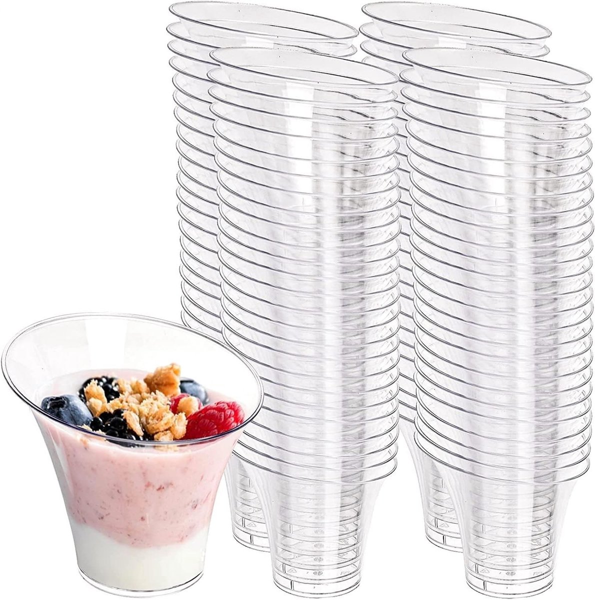 Set van 50 Transparante Plastic Dessertkommen 180 ml - Herbruikbare Serveerschalen voor Pudding en Snacks (7.3 x 6 cm)