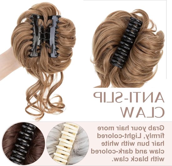 Grote Haarstuk Clip voor Buns en Vlechten - Elastische Haarextensie voor Vrouwen in Grijs #12T24 — afbeelding 2