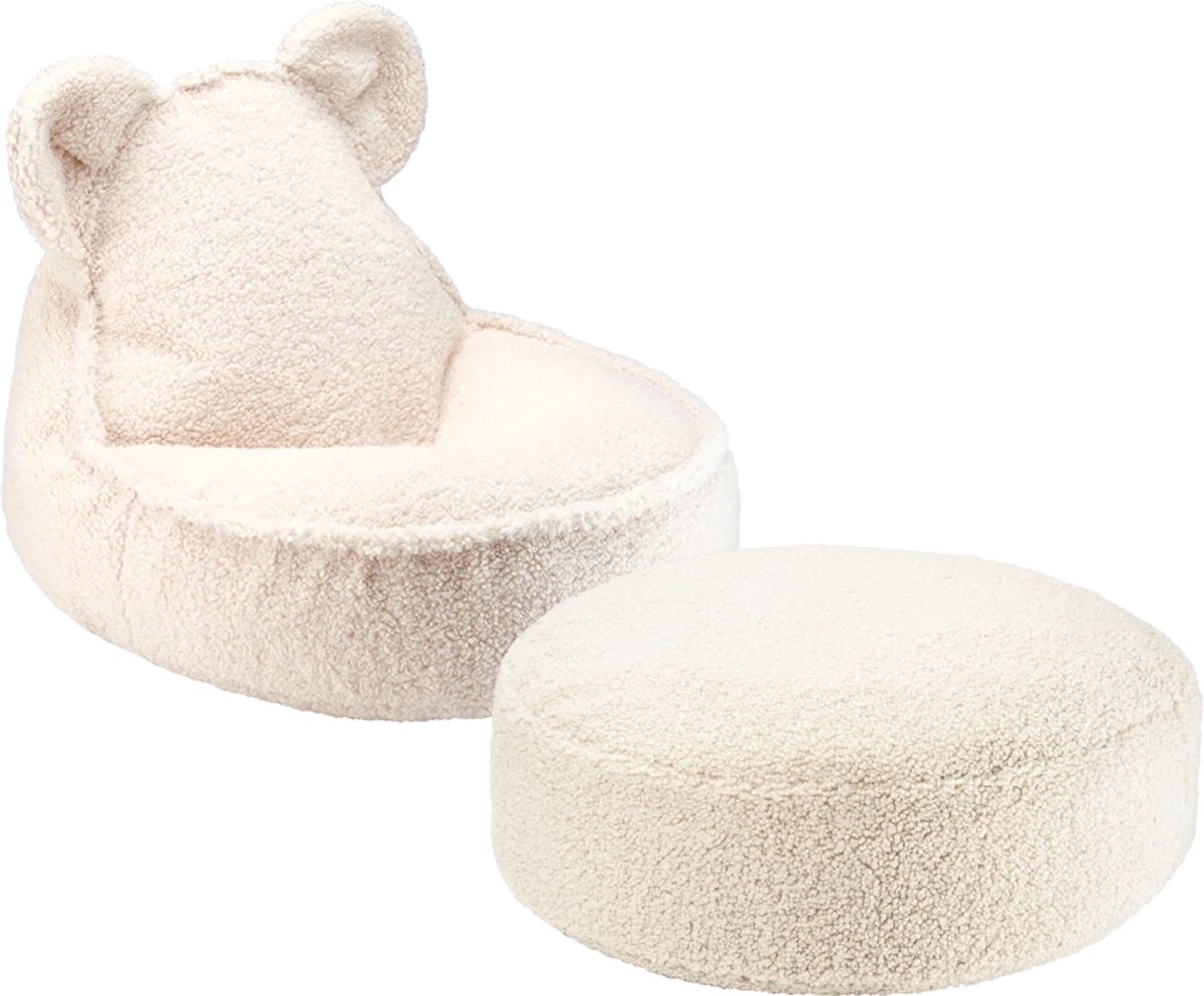Wigiwama Teddy Bear Beanbag Chair/Zitzak met Ottoman - Cream White