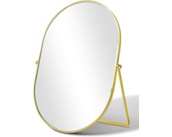 SnelShoppen - TSKDKIT Tafelt Spiegel 30x20cm Verstelbare Hoek Gouden Metaal Frame Vrijstaande Make-up Spiegel Ovalen Vorm voor Make-up en Kleding Tafe