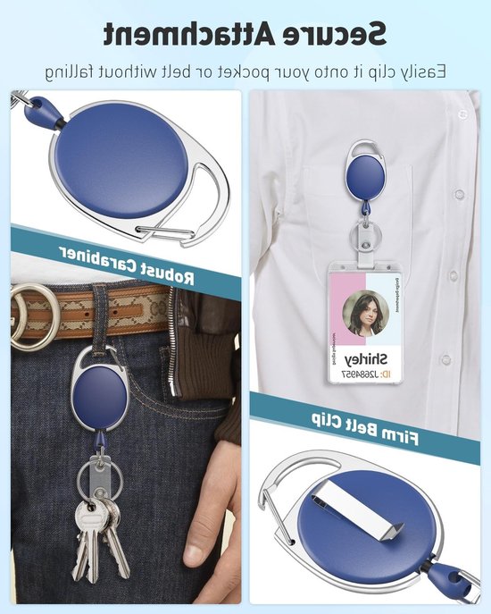 Set van 5 Uittrekbare Badge Reel voor Badgehouders - Stevige Sleutelhanger met RVS Veer, 60cm Nylon Koord en Carabiner Clip voor Professioneel Gebruik van Merkloos — afbeelding 4