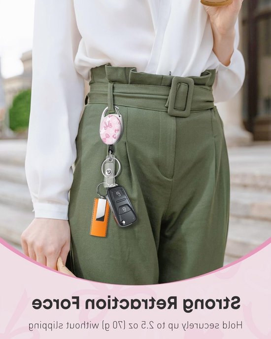 Roze Strik Retractable Badge Reel voor Badgehouder - Stevige Sleutelhanger met Clip en Verlengsnoer van Merkloos — afbeelding 5
