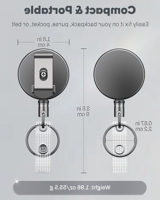 2 Stuks Zware Metalen Retractable Badge Reel voor ID Kaart Houder, Sleutelhanger met RVS Veer, 70cm Nylon Koord en Broekclip van Merkloos — afbeelding 5