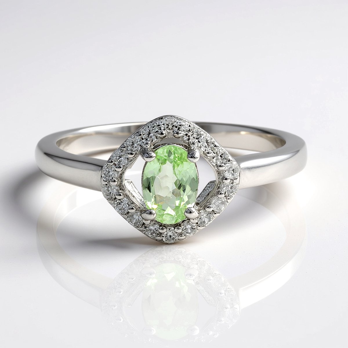 Cavill - Zilveren Ring met Ovale Tsavoriet 0,43 ct - 925 Sterling Zilver - Groene Edelsteen met Zirkonen - Elegante & Slanke Band - Maat 19