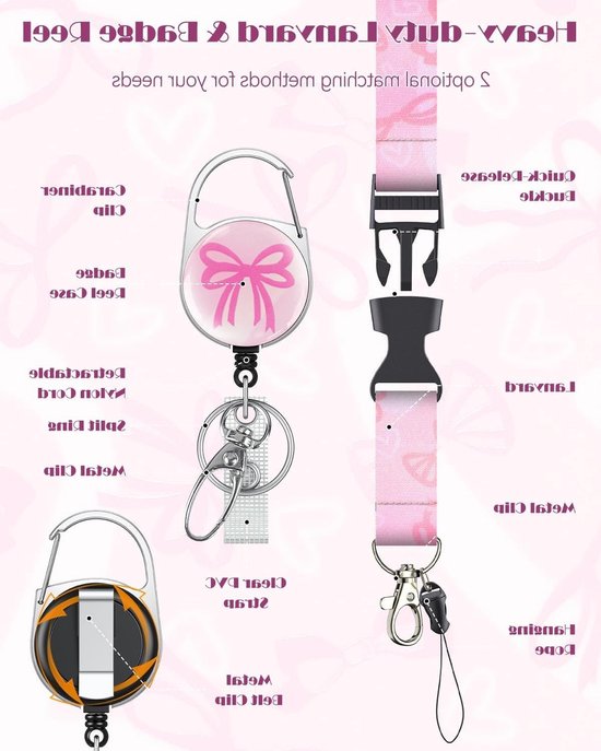 Stijlvolle Horizontale ID Kaarthouder met Strikpatroon, Retractable Badge Reel en Afneembare Lanyard voor Optimale Bescherming van Je Kaarten — afbeelding 3