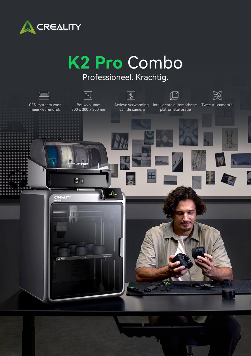 Creality K2 Pro Combo 3D Printer – Multicolour Print met CFS – 600 mm/s Topsnelheid – Dual AI-Camera – Automatische Leveling – WiFi & App – 300 × 300 × 300 mm – Direct Printklaar — afbeelding 3