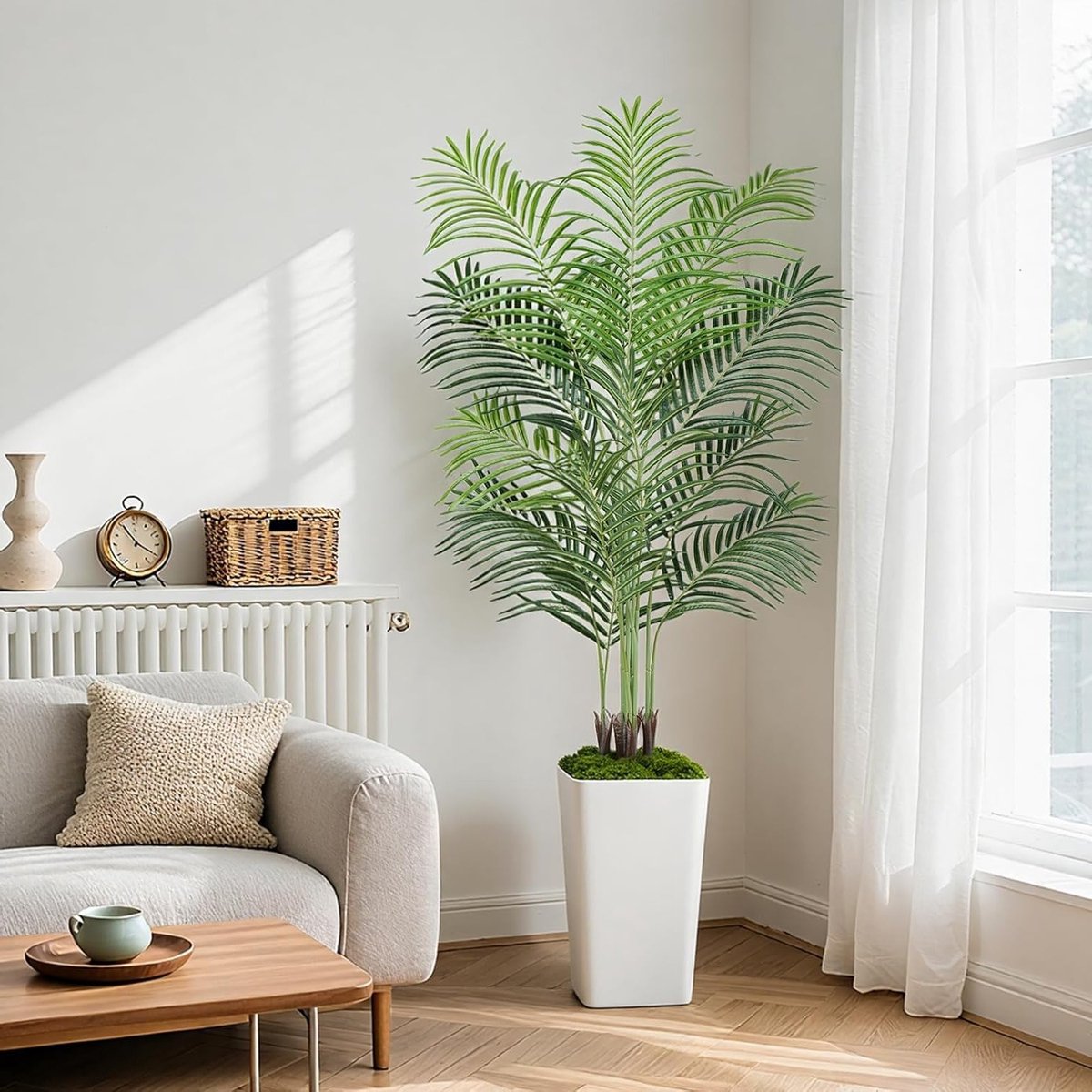 Hoogwaardige Kunstpalmboom van 180 cm met Witte Plantenbak, Perfect voor Binnen, Tropische Decoratie voor Woonkamer, Slaapkamer en Kantoor