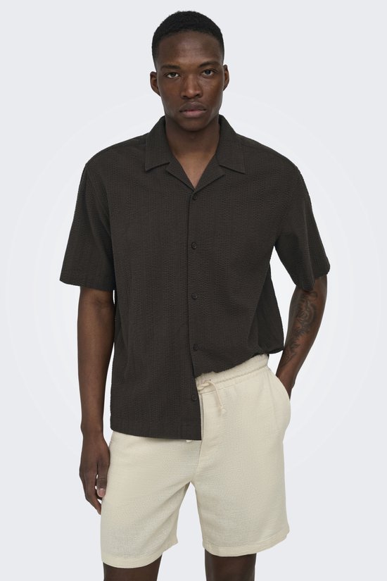 Only & Sons Overhemd Onscruz Rlx Seersucker Resort Ss Sh 22038003 Black Coffee Mannen Maat - M
