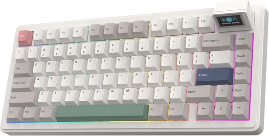 EPOMAKER RT82 Draadloos Mechanisch Gaming Toetsenbord - 75% Layout - Met Afneembaar LCD Scherm (Mini TV) - Gasket Mount - Hot-Swappable - US QWERTY - Retro White