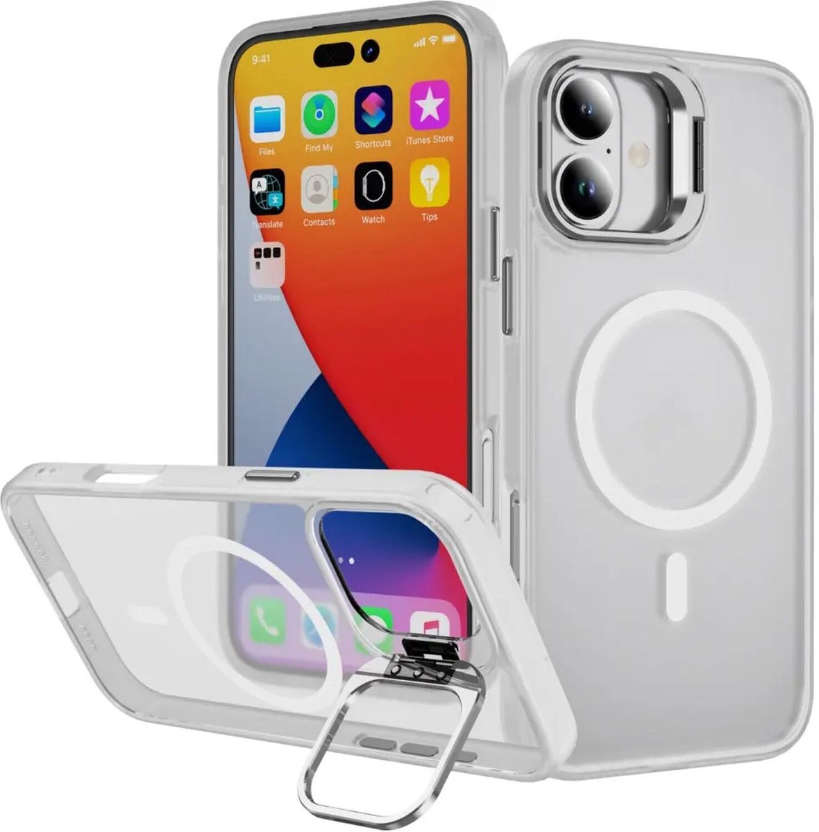 Hoesje Geschikt voor Apple iPhone 17 - Compatibel met MagSafe & Qi2 - Back Cover met Standaard - Camera Kickstand - Transparant