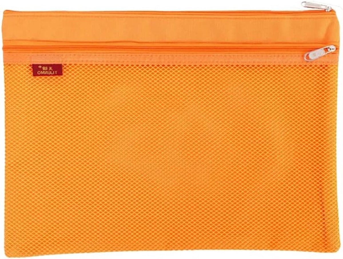 A4 Documententas met Dubbele Rits - Waterdichte Nylon Mesh Folder voor Documenten, School en Kantoorbenodigdheden, Reistassen in Oranje